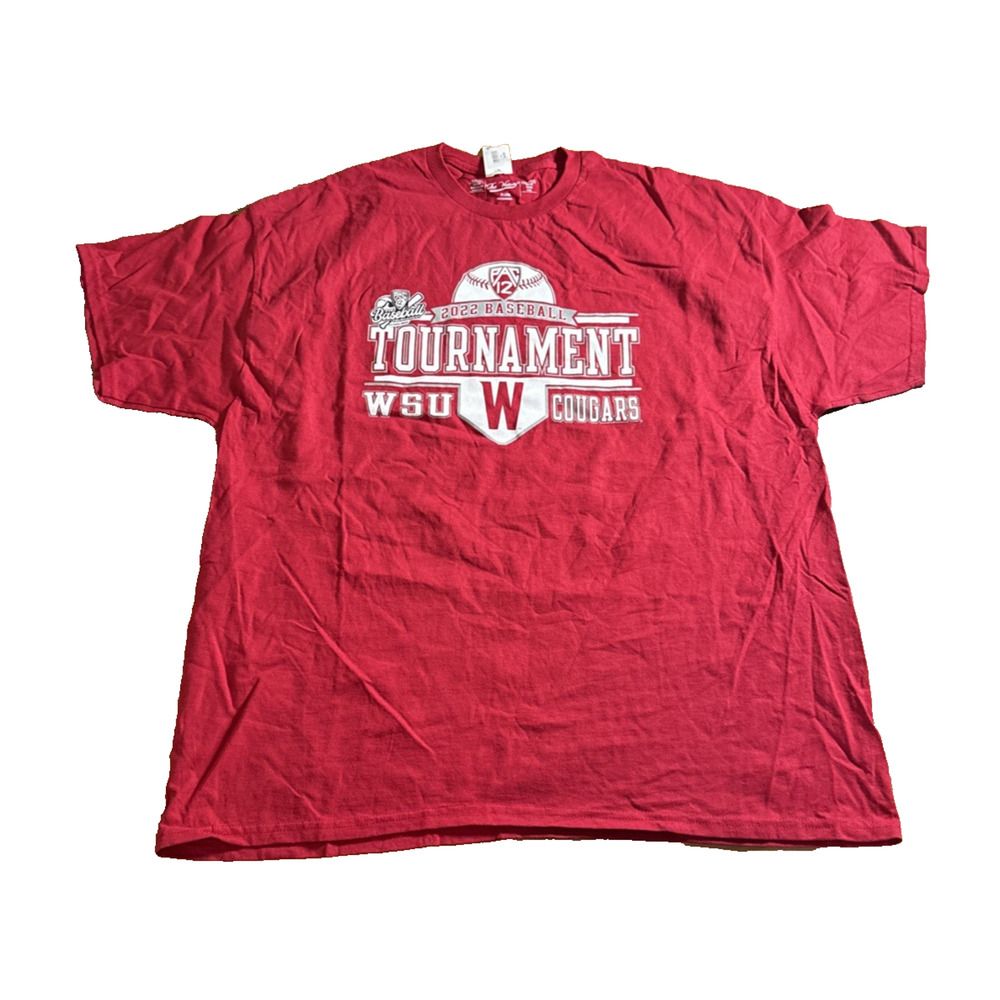 2022 PAC 12 Baseball Tournament WSU Cougars Red 100% Cotton T-Shirt Size XXL